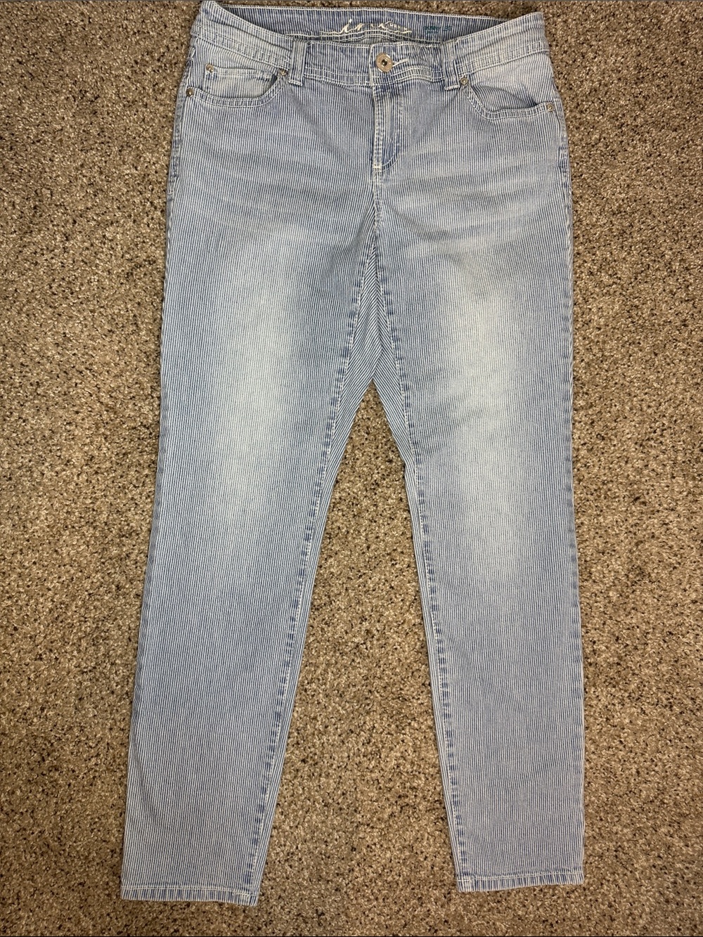 Inc Skinny Leg Light Wash Pinstripe Curvy Fit Jeans